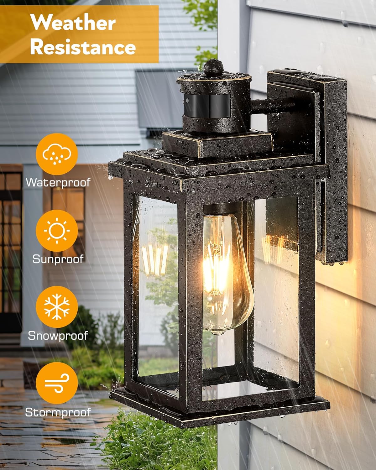VIANIS Distance-Adjustable Motion Sensor Porch Light, 2-Pack Oil Rubbed Bronze Waterproof Outdoor Light fixtures wall Mount, Anti-Rust Dusk-to-Dawn Outdoor Lanterns for Porch, Garage, Front Door