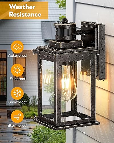 Miniatura 21 de VIANIS Luces negras para exteriores del atardecer al amanecer para casa, paquete de 2 luces de pared al aire libre, luces de porche impermeables