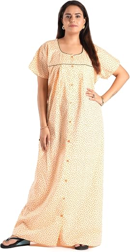 ANGLINA Women's All Over Printed Open Front Full Cotton Blend Nighty/Maxi/Nightgown/Nightwear WSR-148