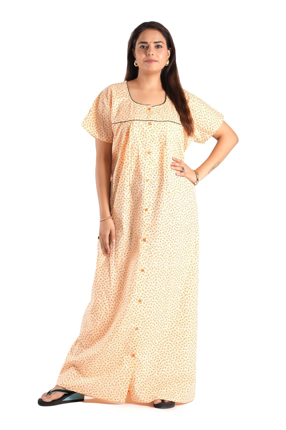 ANGLINA Women's All Over Printed Open Front Full Cotton Blend Nighty/Maxi/Nightgown/Nightwear WSR-148 - Review, Price and Buying Guide