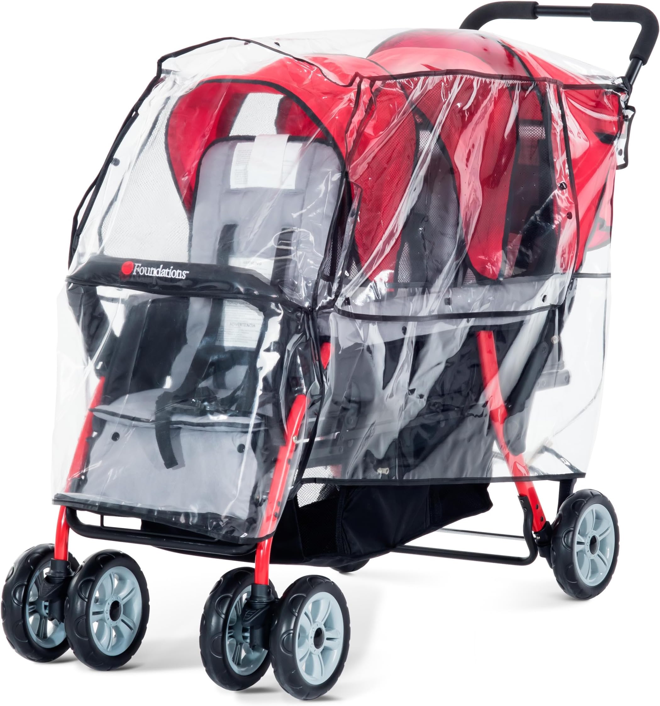Foundations Trio Sport 3-Seat Stroller Rain Cover, Easy to Use Snaps Surrounding a Mesh Window, Air Ventilation While Covered, 360 Degree Flaps (Clear)