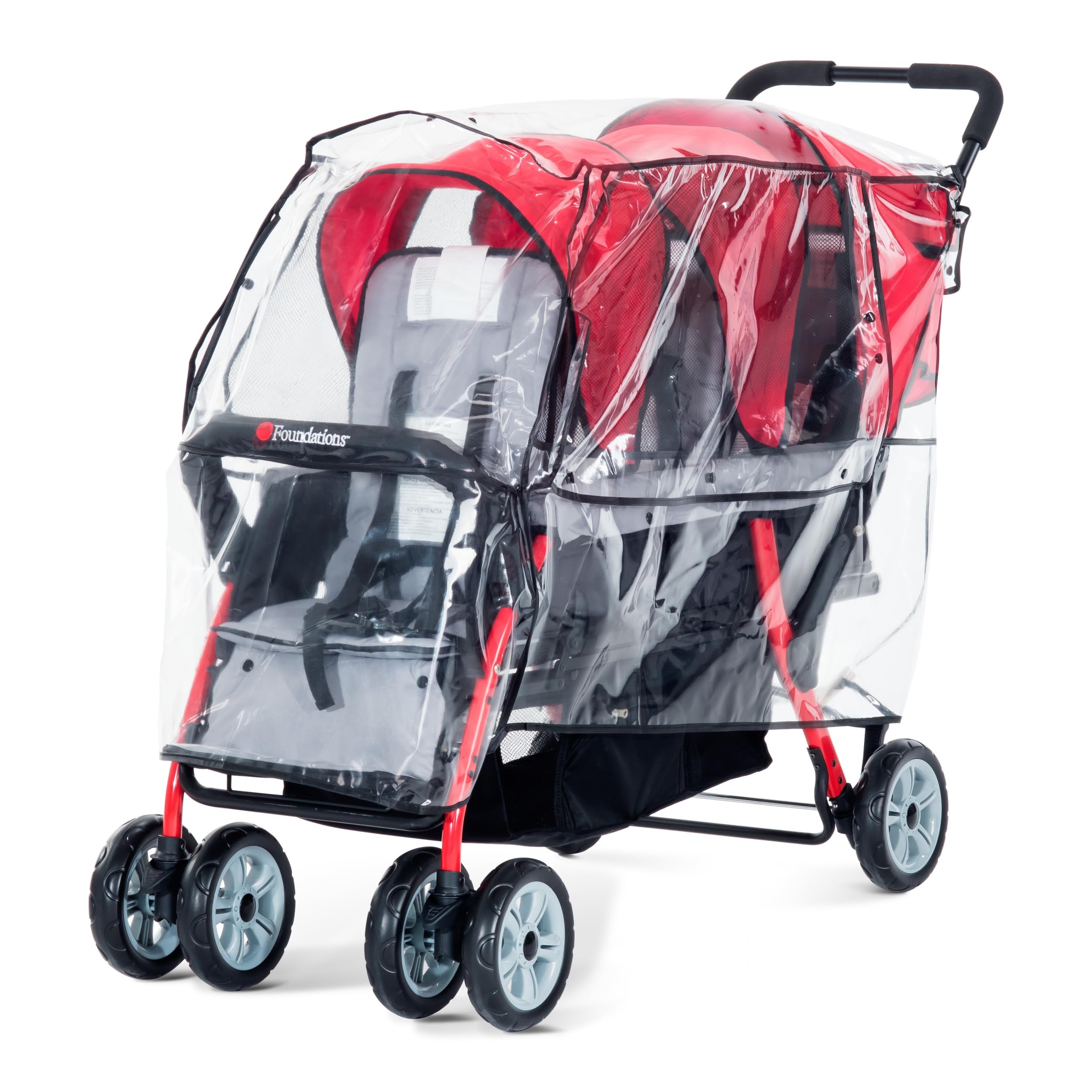 Foundations Trio Sport 3-Seat Stroller Rain Cover, Easy to Use Snaps Surrounding a Mesh Window, Air Ventilation While Covered, 360 Degree Flaps (Clear)