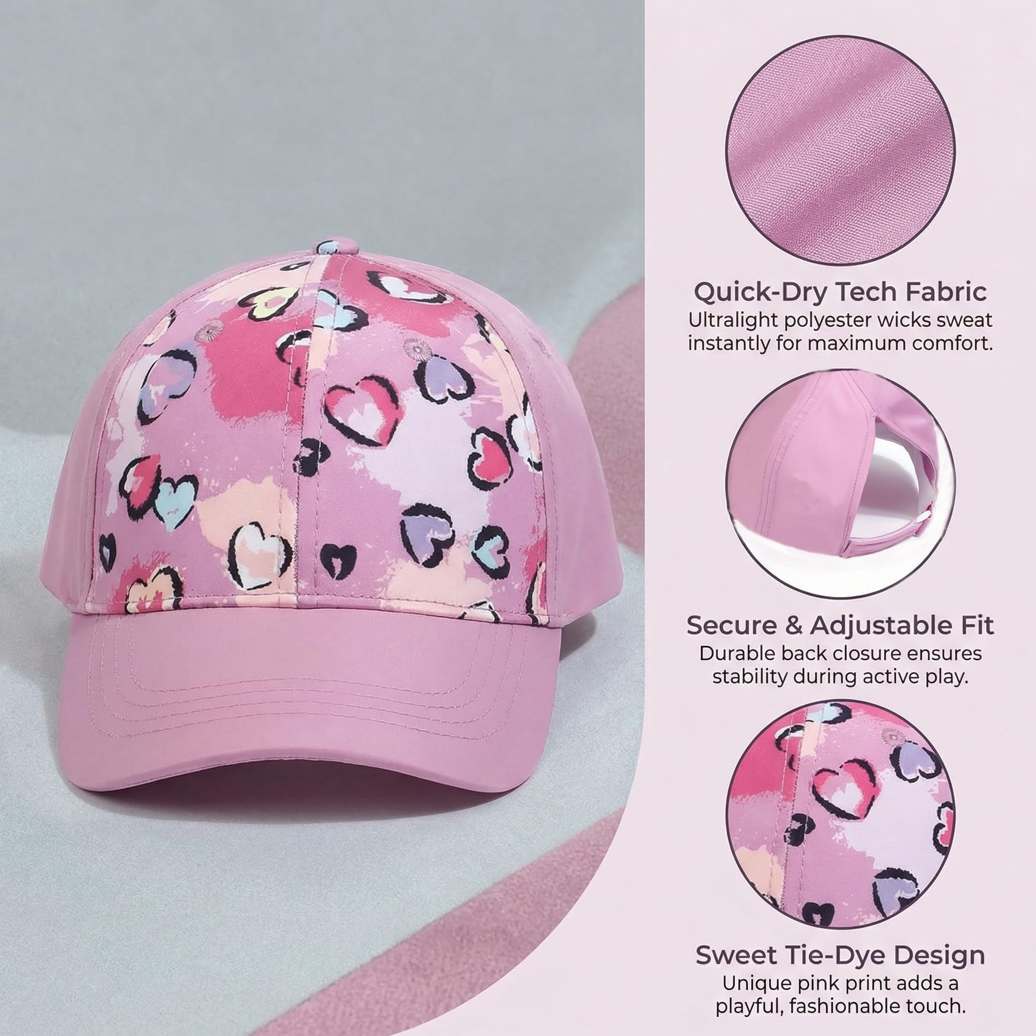 YAMEE Gorra de Béisbol para Niñas Suave Transpirable Gorra de Cola de Caballo,Gorras Béisbol al Aire Libre Sencillo y Elegante,Sombrero de Sol de Niños Ajustable para Camping Vacaciones Playa