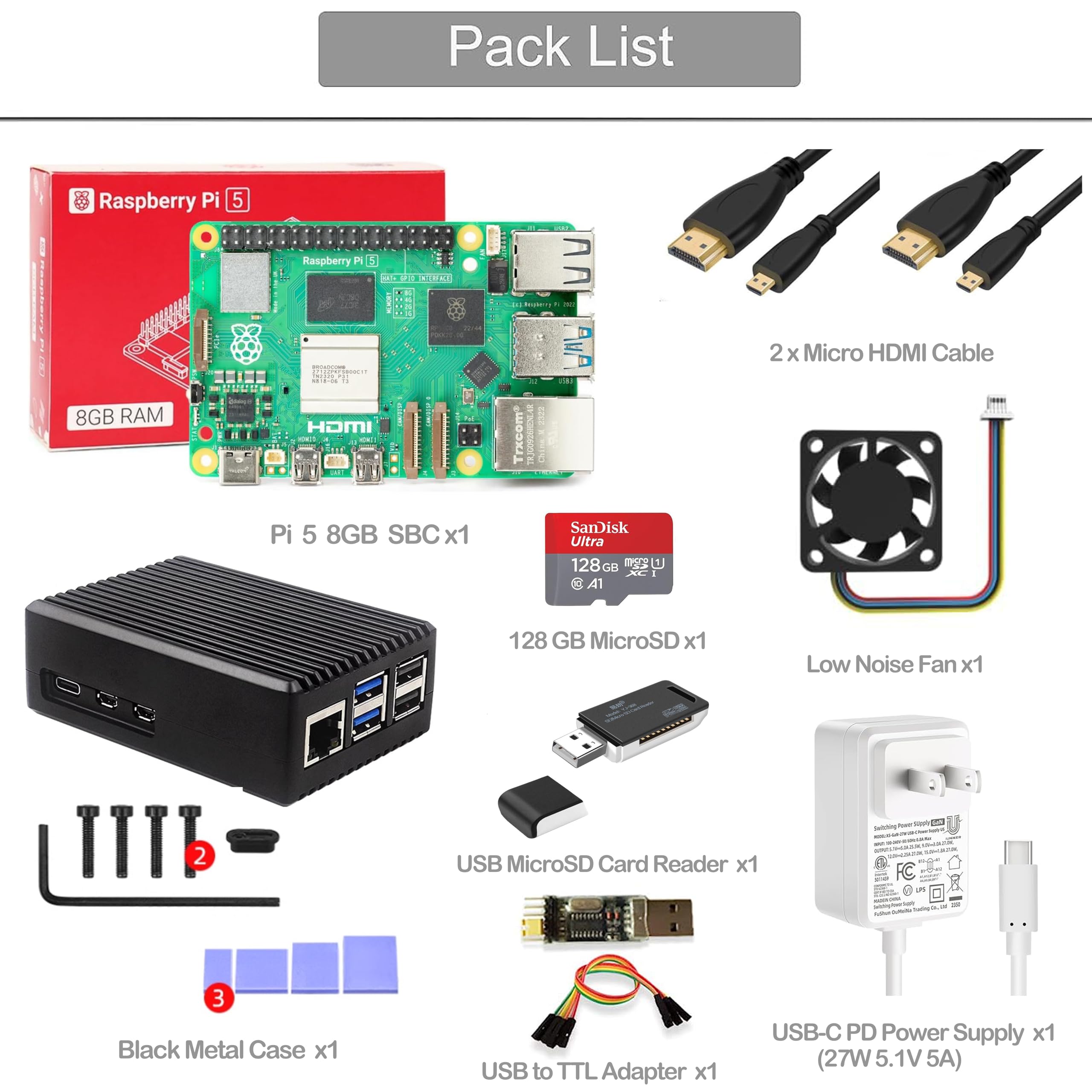 Amazon.com: WayPonDEV Rasp Pi 5 8GB Starter Kit, Pi 5 Single
