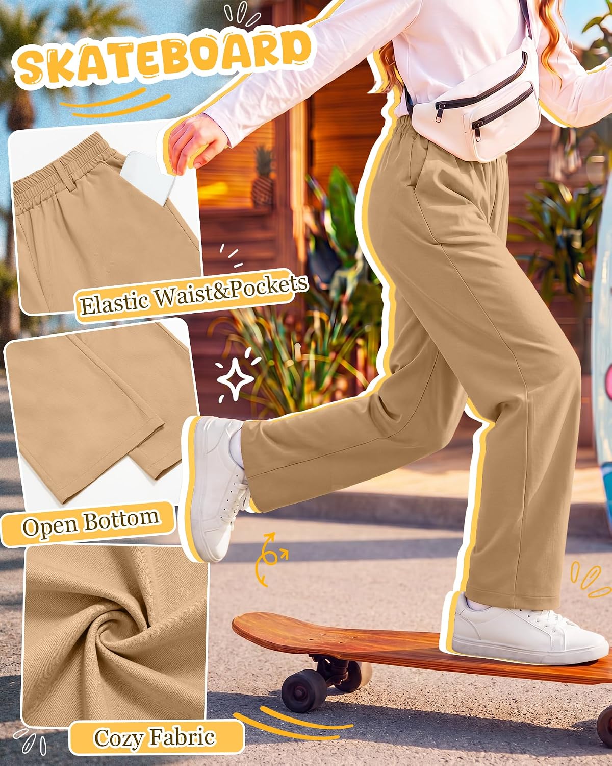 3 Pcs Girls School Uniform Pants 5-14Y Straight Fit