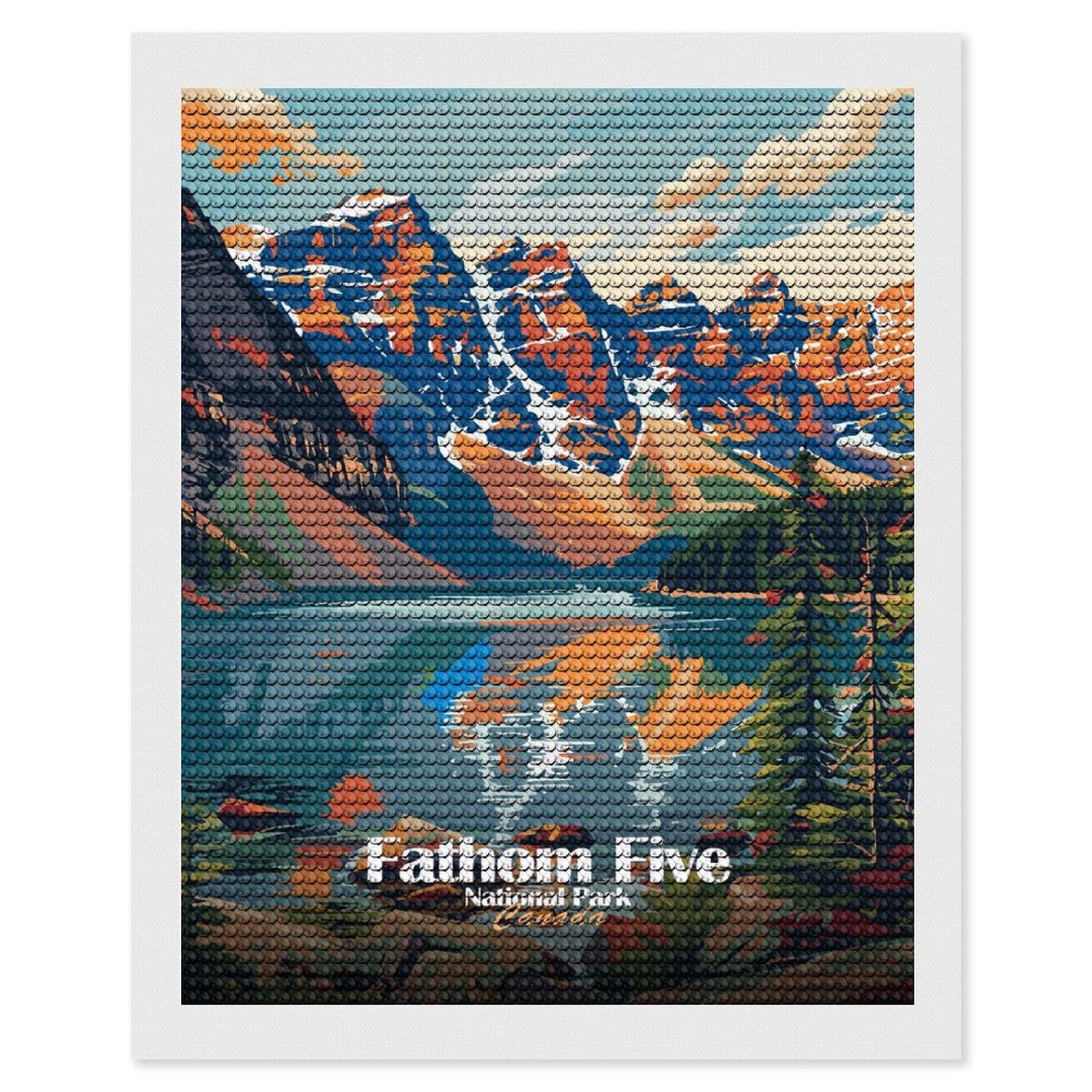 Junmoney Fathom Five National Park Canada DIY Diamond Art Canvas Kit 16"x20", Relaxing DIY, Sparkling Crystal Beads, Vintage Style Decor, Holiday Gift Idea