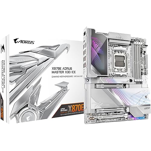 GIGABYTE X870E AORUS MASTER X3D ICE Motherboard - Supports AMD Ryzen 9000 CPUs, 18+2+2 Phases Digital VRM, up to 9000Hz DDR5 (OC), 2xPCIe 5.0 + 3xPCIe 4.0, Wi-Fi 7, 10GbE LAN, USB 4