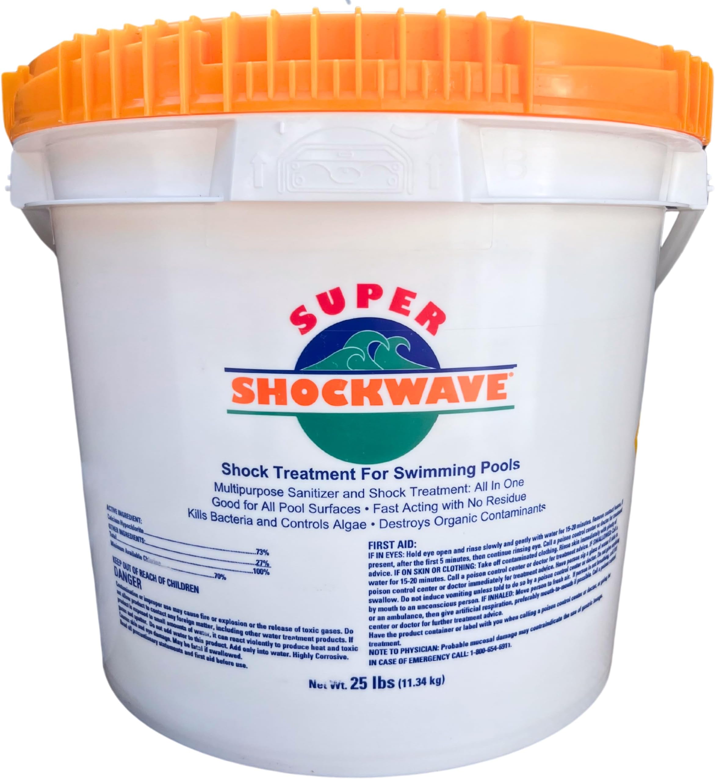 Super Shockwave Pool Shock – 73% Cal-Hypo Granular Sanitizer for Crystal Clear Water – Defends Against Bacteria, Algae, and Microorganisms - 25 Pounds