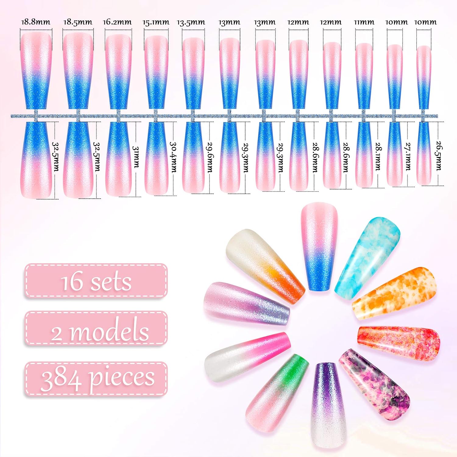 384 Pieces Coffin False Nails Extra Long Matte Fake Nails Long Artificial Nails Tip Ballerina ABS Press on Nails Full Cover Stick on Nails for Women Girls Nail Decoration (Chic Pattern)