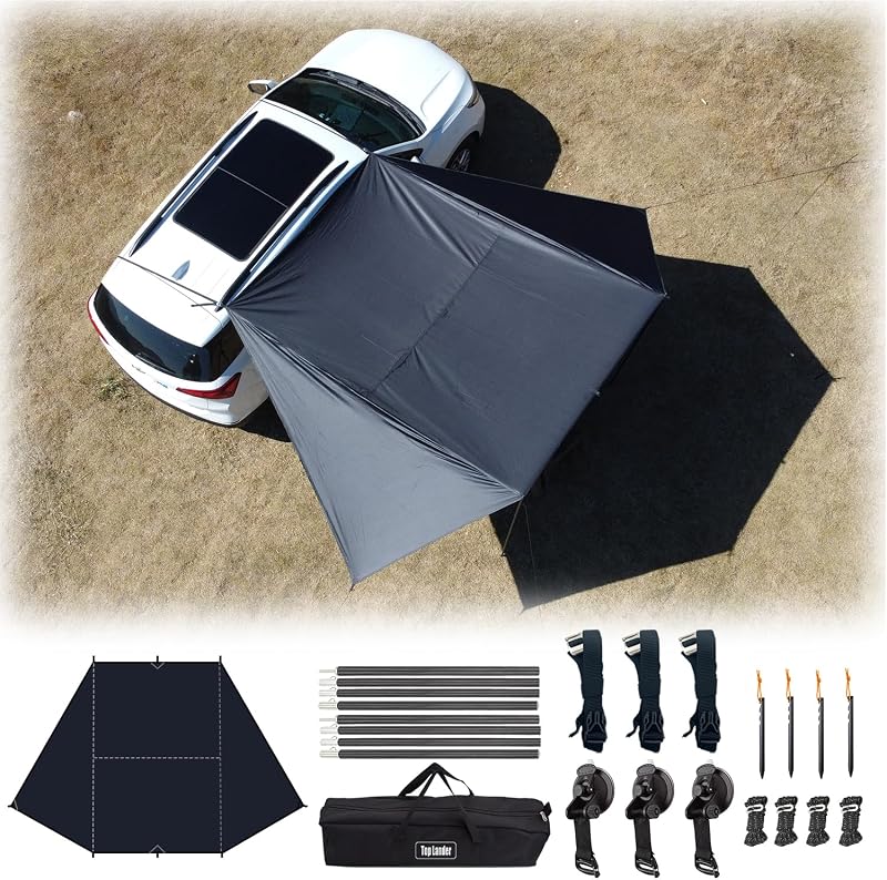 Toldo para auto, camping, SUV, refugio solar, impermeable, universal, toldo para tienda de campaña, anti-UV, para furgoneta, caravana, camión, vehículo (negro, 2x3m)