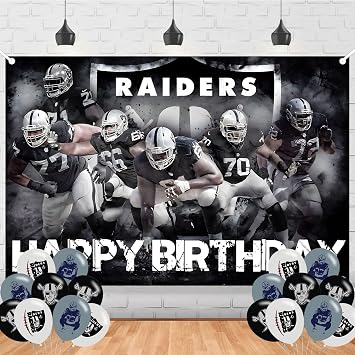 Las-Vegas Football Birthday Party Backdrop and Decoration RaidersTeam Soccer Banner Cake Topper Shoot Photo Background Props for Boys and Girls - 5x3ft
