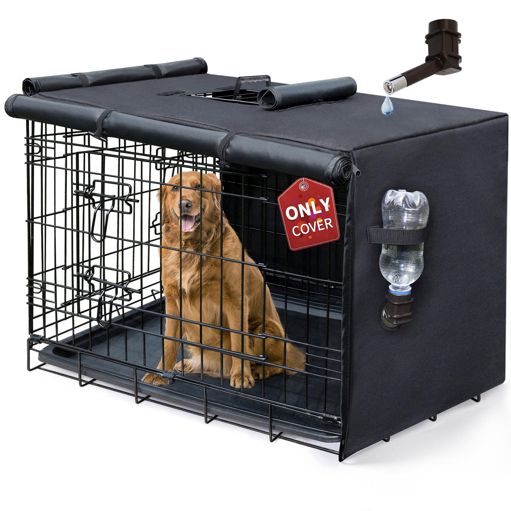 DONORO 30 Inch Dog Crate Cover, Waterproof Pet Kennel Cover 600D Heavy Duty Dog Cage Cover Universal Fit for Most Wire Pet Crates (30-Inch Black Cover)