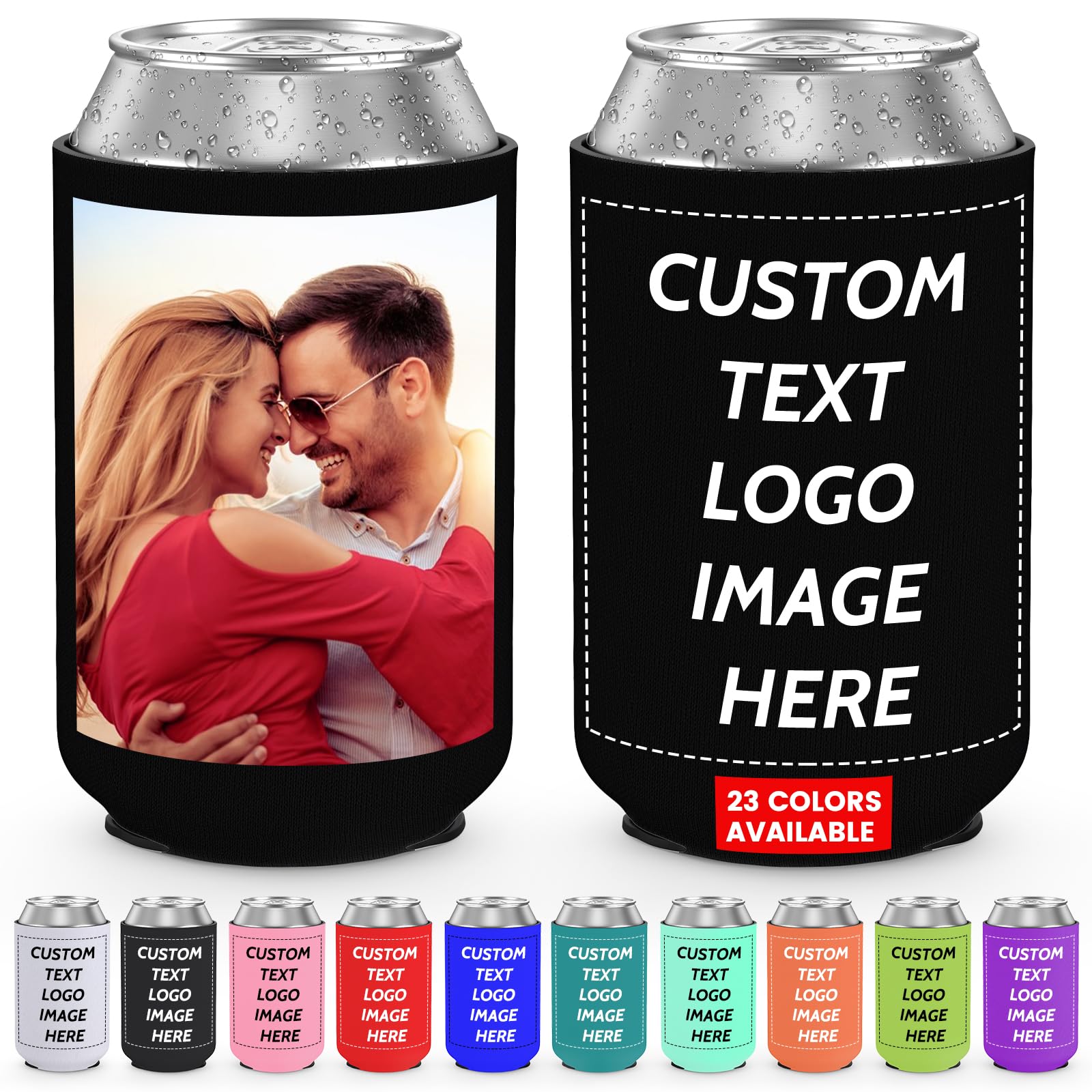 Custom Neoprene Can Cooler Sleeves 2 Pack Bulk Drink Insulated Beer Can Coolers Personalized Logo Image Text Collapsible Can Sleeves for Weddings,