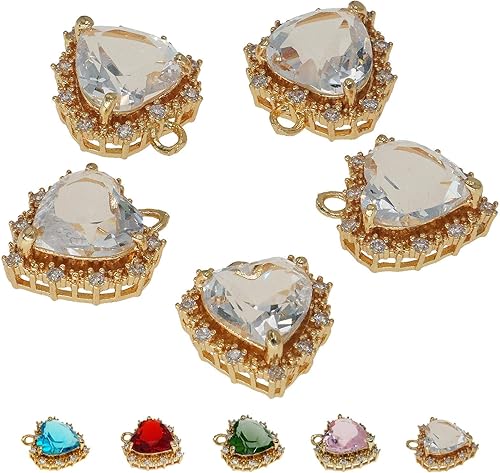 ZeaLian Abalorios de corazón de cristal de aleación chapada en oro para hacer joyas, pulseras, collares, aretes, colgantes, suministros de