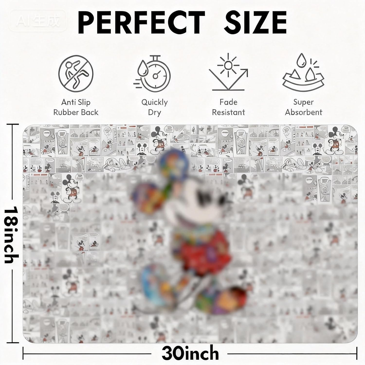 Entry Floor Mat,30" W x 18" H Cute Character Design Non-Slip Rubber Door Mat for Home, Absorbent Entry Rug Home Decor Area Rug