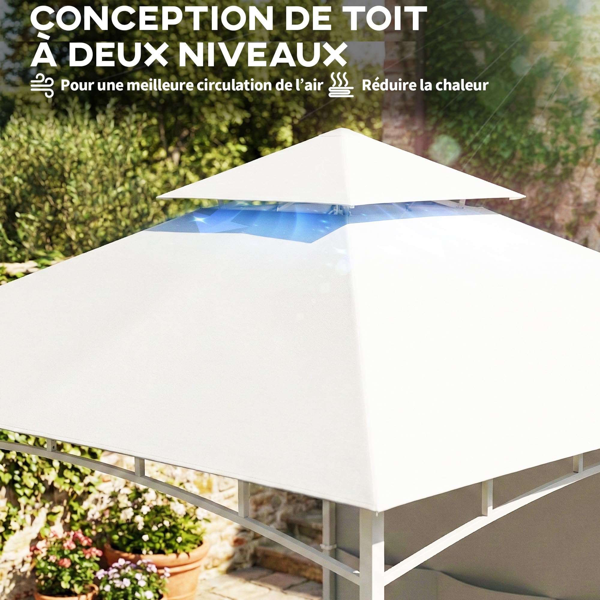 Outsunny Pavillon de Jardin 3 x 3 m Toit Double Tonnelle de Jardin Crème
