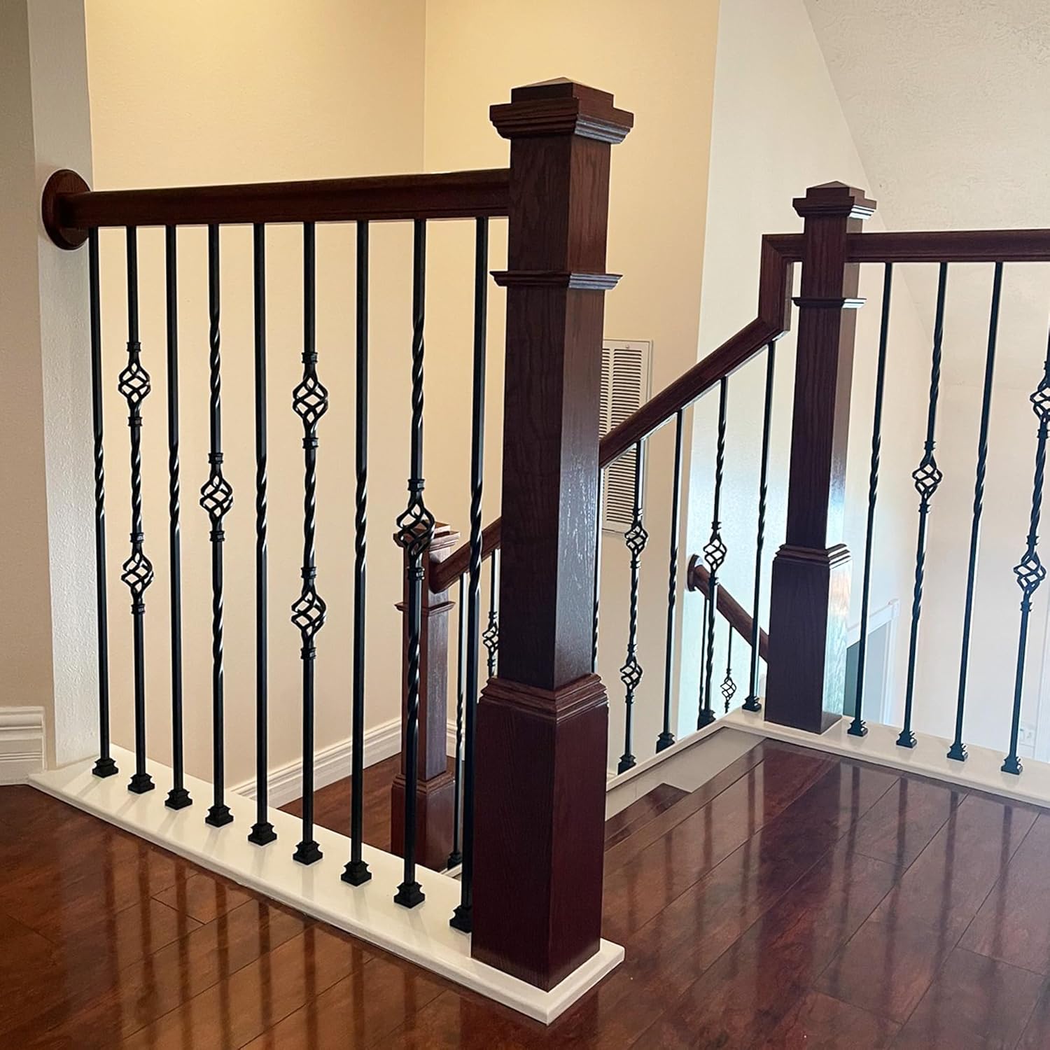 Single Twist Iron Balusters (Box of 10) 1/2" Staircase Square Metal Spindles (Real Satin Black not Matte or Flat Color)