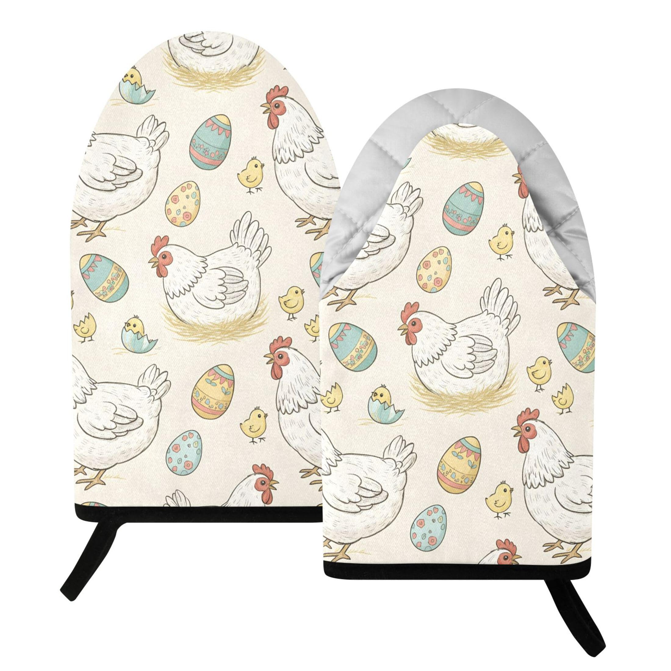 Kutsu Easter Chickens Oven Mitts for Kitchen, Heat Resistant Cotton Oven Gloves for BBQ Baking Cooking, Breathable Kitchen Essentials, 2 pcs