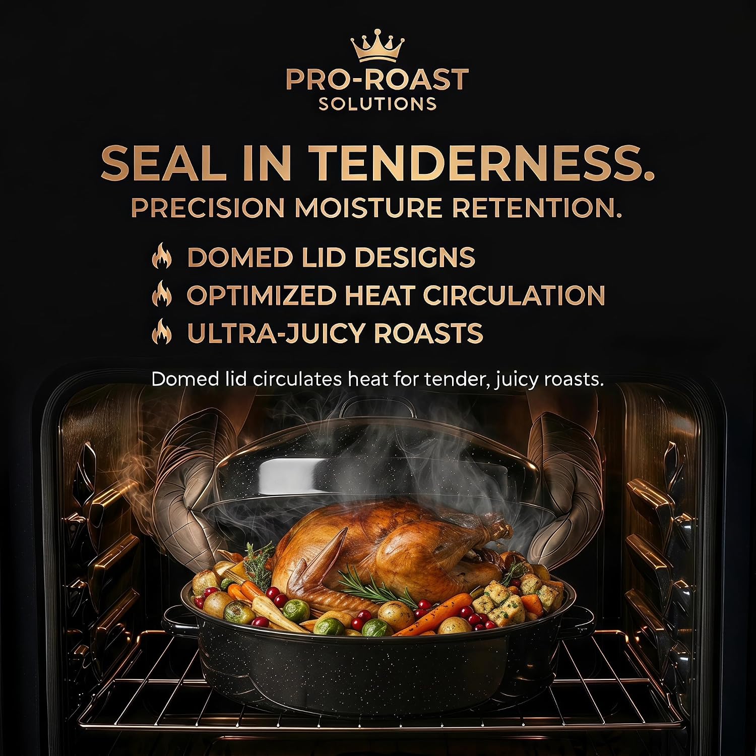 19.3" Large Roasting Pan with Rack and Lid, Granite Enameled Roaster Pan