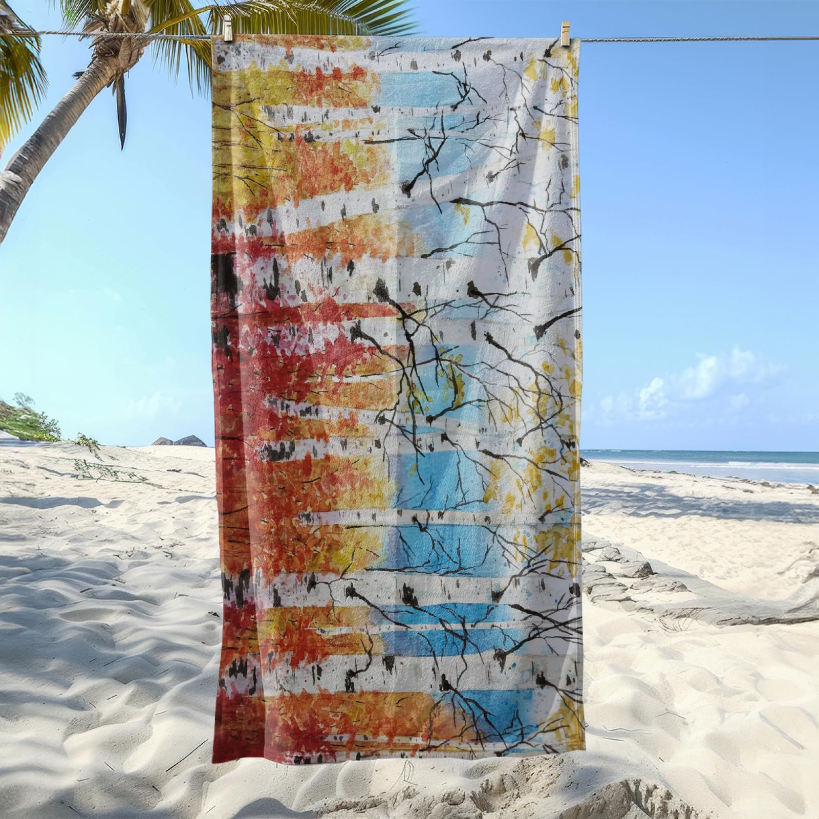 Strandtuch Blauer Baum Gelb Mikrofaser Handtuch Badetuch Tragbar Strandtuch xxl Duschhandtuch Sand Proof Strandhandtuch Ultraleicht Badetücher Schnelltrocknend Bath Towels Beach Towel 100x200cm