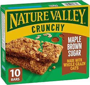 NATURE VALLEY Maple Brown Sugar Crunchy Granola Bars, No Artificial Colours, No Artificial Flavours, Snack Bars, Made with Whole Grain Oats, Pack of 10 Bars