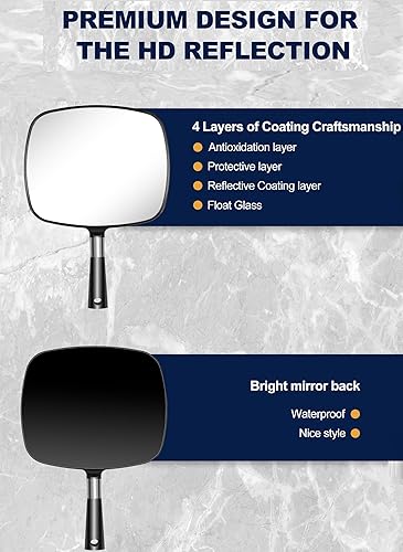 Miniatura 7 de shopperals Espejo de afeitar de mano grande sin niebla negro con mango ergonómico, perfecto para hombres y mujeres, 9 x 13 pulgadas