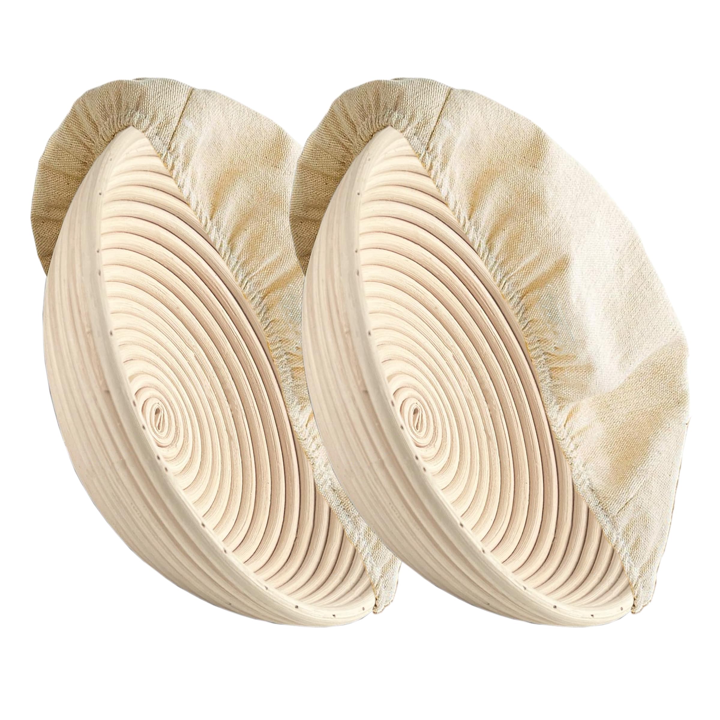 2 pièces Banneton pour Pain Ronds de 23 cm, Ensemble de Paniers de Fermentation, Boulangerie, 100% Rotin Naturel, Banneton à Pain pour la Cuisson du Pain