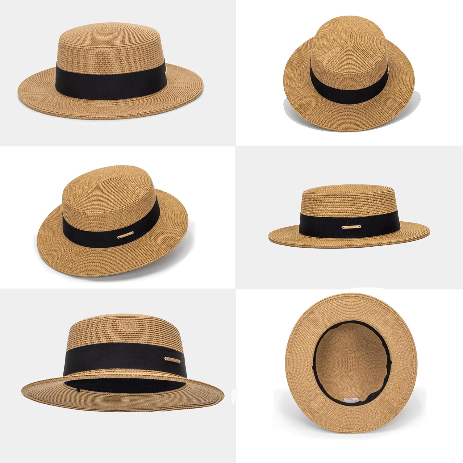 Straw Boater Hat for Women Men, Foldable Flat Brim Panama Hat, Beach Sun Hat UV-Protection, Fedora Derby Pork-Pie Hat - Image 6