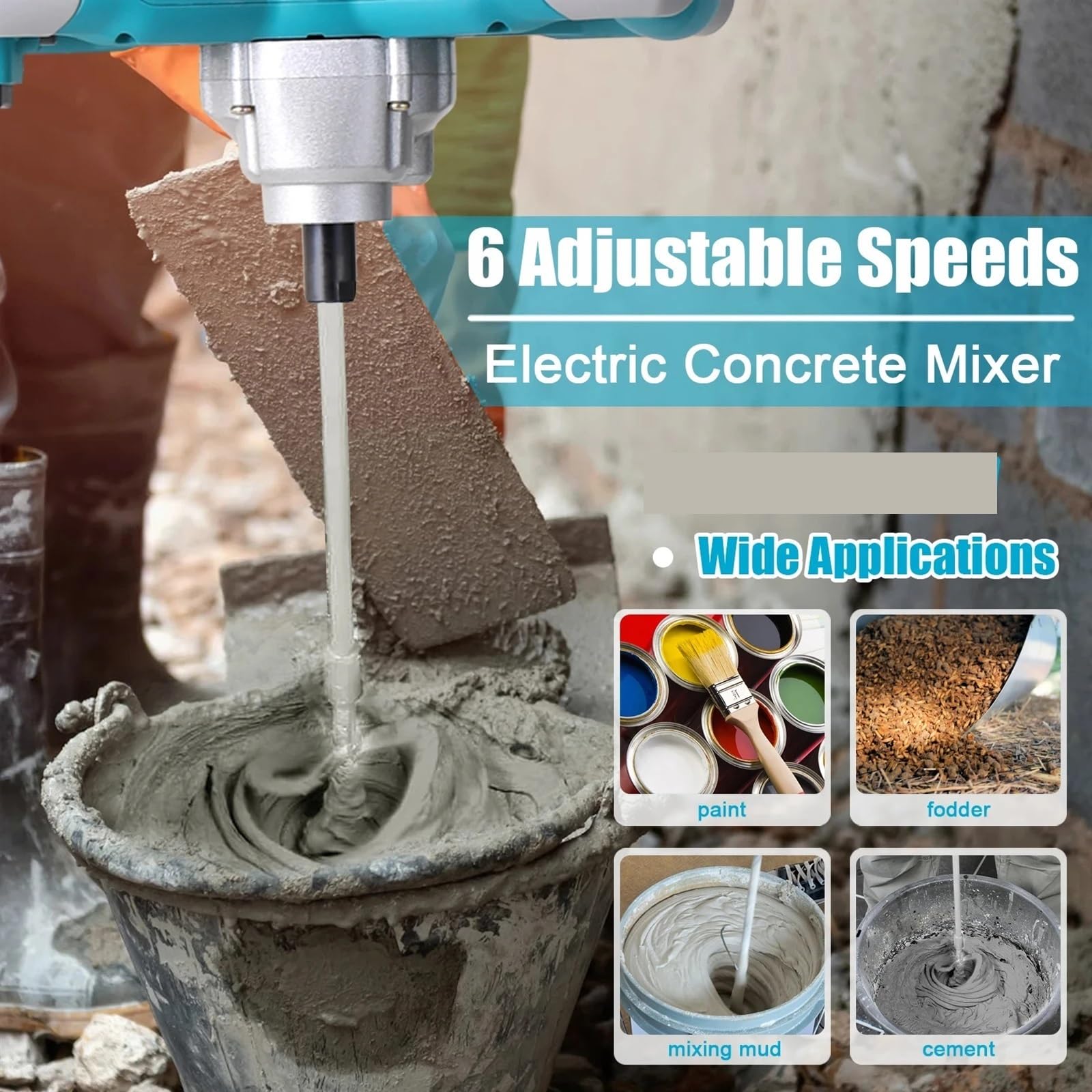 Mezclador de concreto eléctrico portátil de 2100 W, mezclador de cemento de mano de 6 velocidades, máquina mezcladora ajustable, herramienta for mezclar mortero y lechada