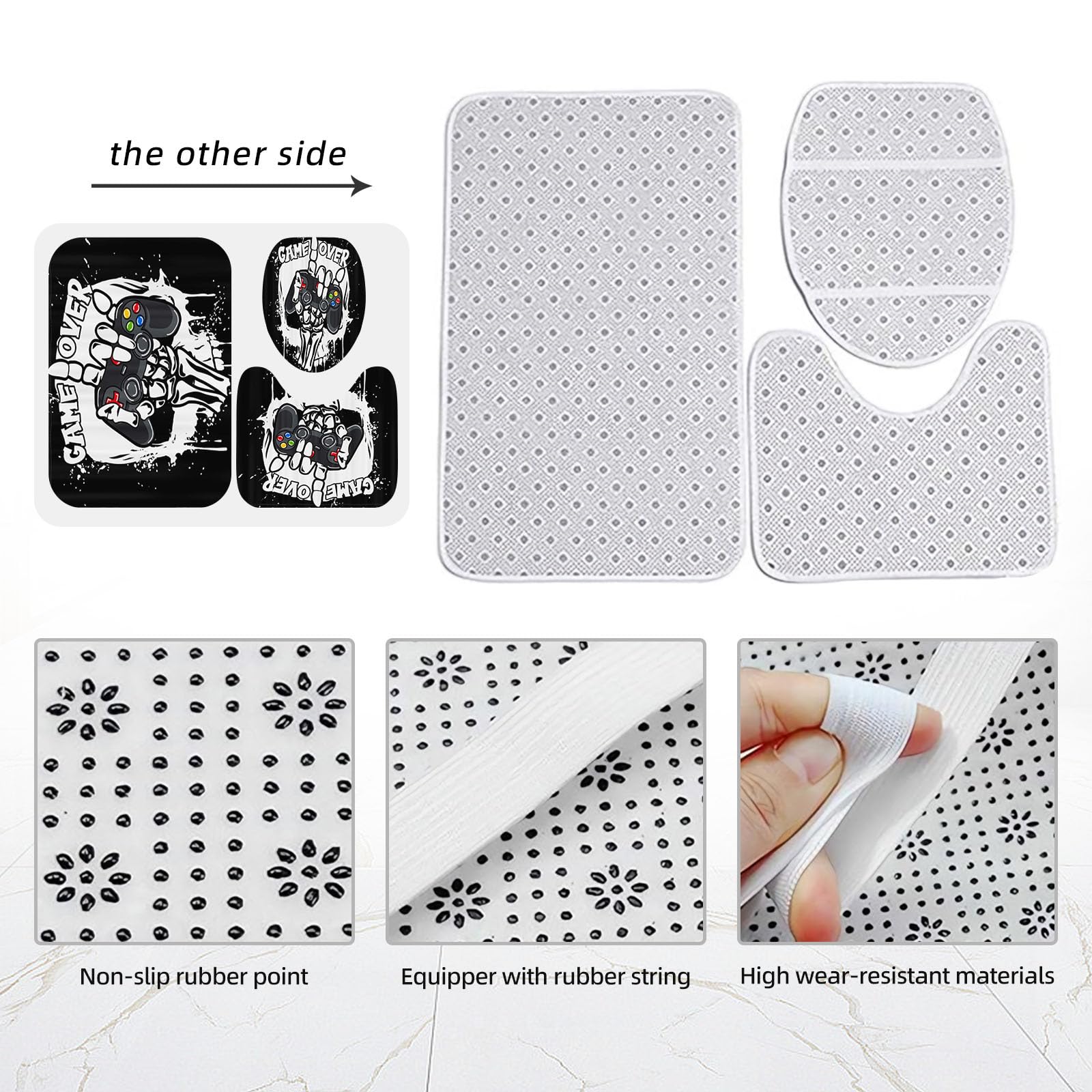 Gaming Controller Duschvorhang, Gaming-Duschvorhang-Set Gaming Duschvorhang 180x200 Gamer GamingTextil Duschvorhänge Badezimmerteppich 4-teiliges Set (4,200 x 200 cm)