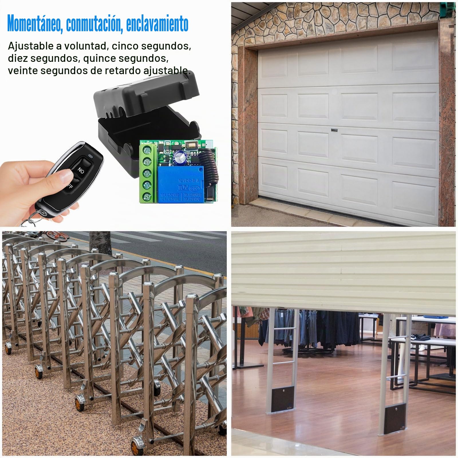 Mando a distancia inalámbrico 433MHz DC 12V 1CH RF Relé receptor módulo con transmisor de larga distancia para puerta de garaje (2 receptores + 5 mandos a distancia)