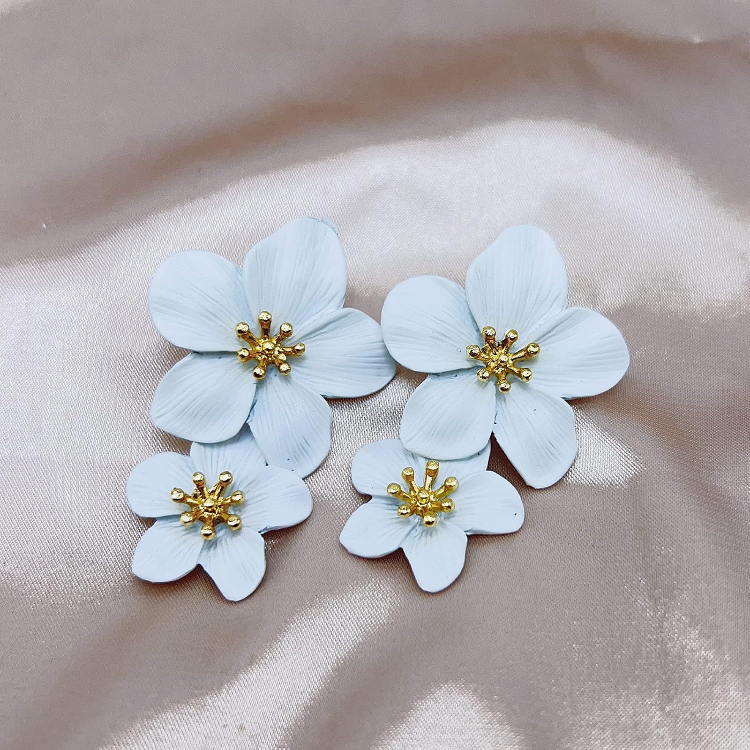 Flower Dangle Earrings Boho Layered Floral Petal Drop Earrings Statement Stud Earring for Women (White) - Image 4