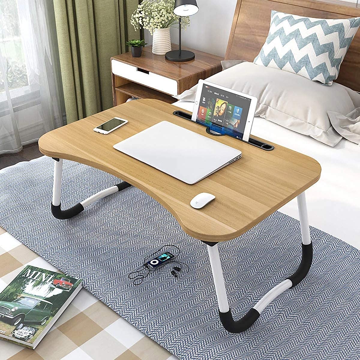 Ozo Smart Multipurpose Foldable Laptop Table with Cup Holder, Study Table, Bed Table, Breakfast Table, Foldable and Portable/Ergonomic & Rounded Edges/Non-Slip Legs(Wood) (B093ZTVNHP) Amazon Price History, Amazon Price Tracker