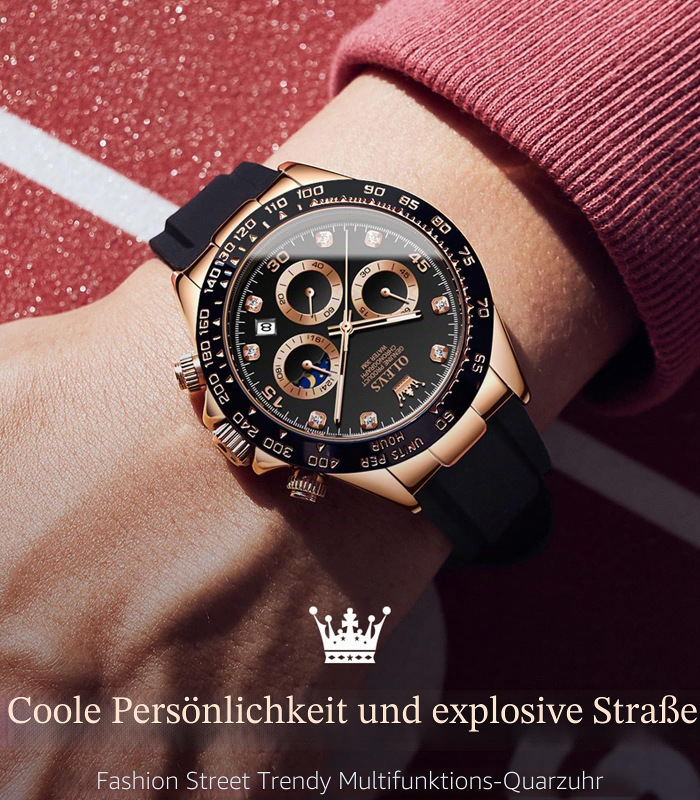 OLEVS Herren Chronograph Quarz Uhren, Leuchtende Uhren für Herren, Mode, Freizeit, Kleid