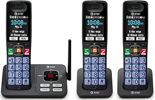 AT&T BL108-3 Cordless Phone System: 3 Handsets, Smart Call Blocker, Connect to Cell, Big Buttons, Large Color Display, Long Range