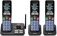 AT&T Cordless Phone, Landline Phones for Home with Smart Call Blocker, 3 Handsets Bluetooth Phone, Large Color Display, Big Buttons, Long Range, Digital Answering System: BL108-3 (Charcoal & Silver)