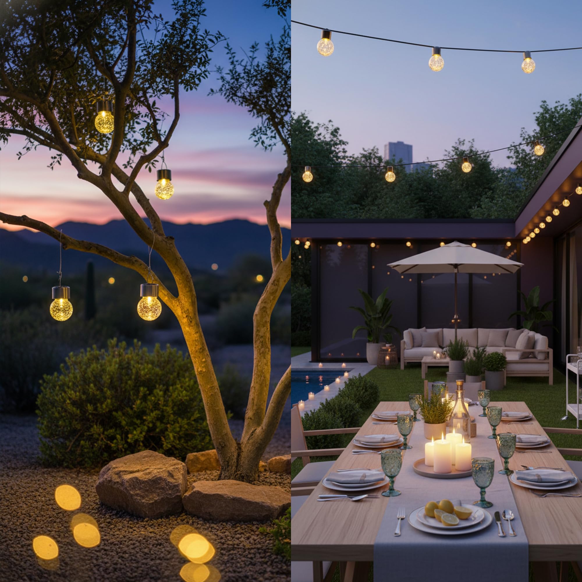 Lanterne solari per esterni, luci a sfera a energia solare, impermeabili, decorative, in vetro incrinato, ornamenti per pastore, gancio, albero, ombrello, recinzione, giardino, cortile, decorazione