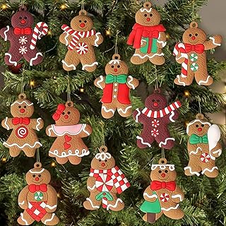 Adornos de hombre de jengibre para árbol de Navidad, 12 piezas surtidas de figuras de pan de jengibre, decoraciones colgantes para árbol de Navidad, 3 pulgadas de alto