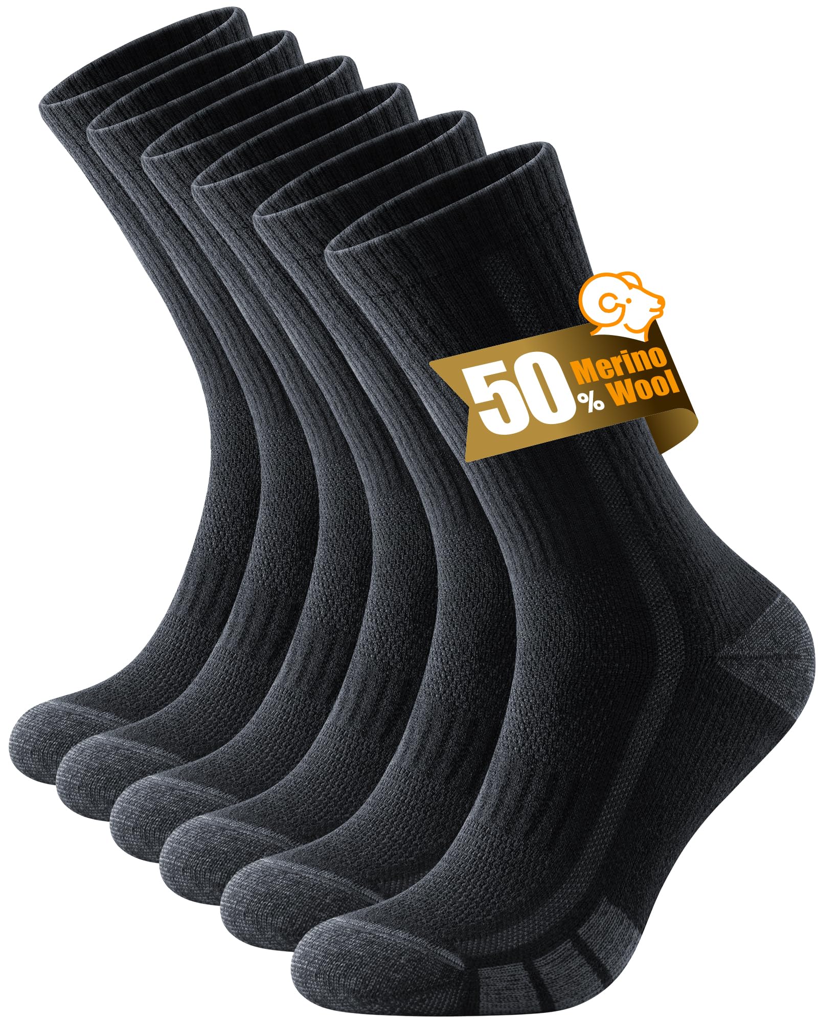 Merino Wool Hiking Socks for Men Women OEKO-TEX GRS Certified Seamless Toe Terry Cushioned -3 Pairs