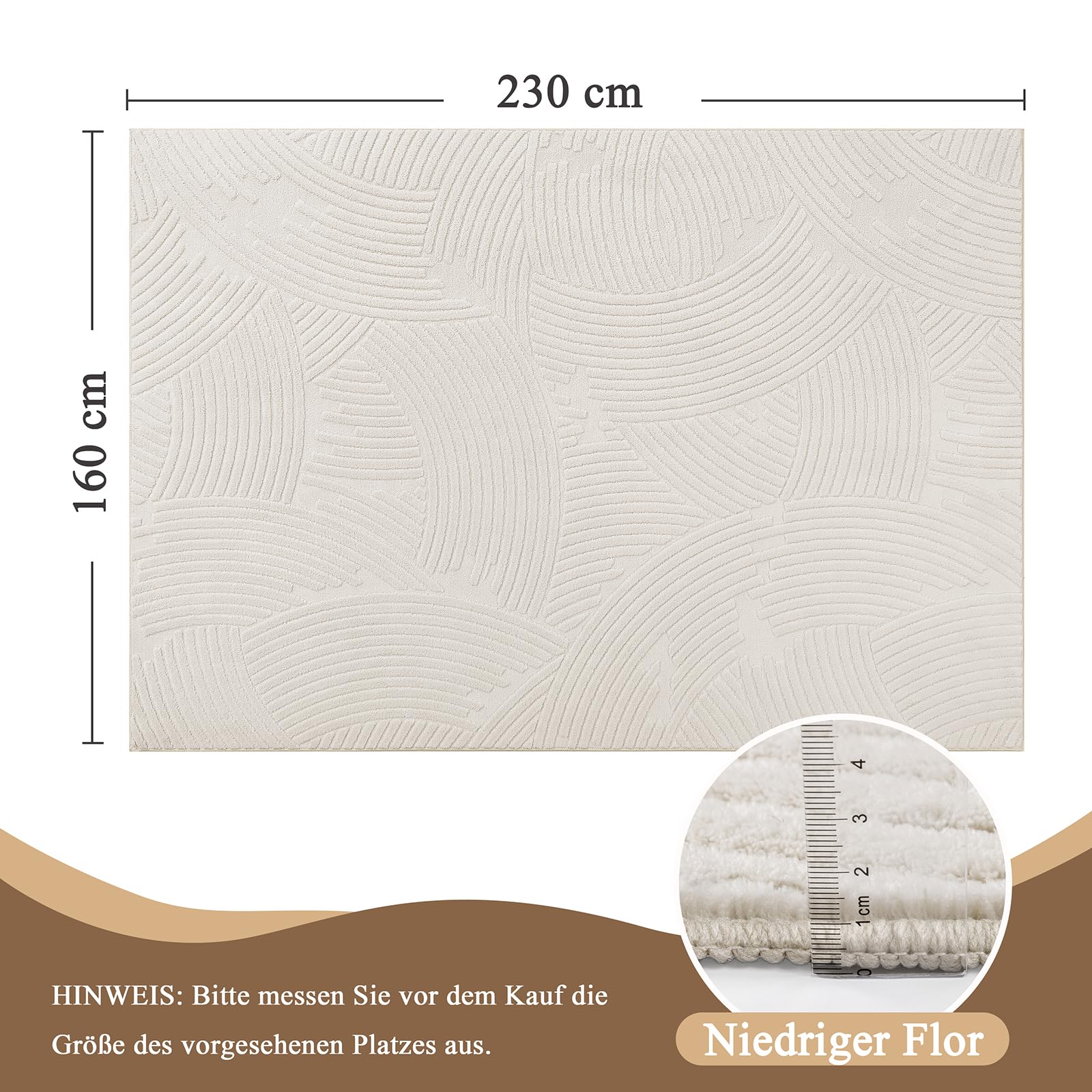 Waschbarer Teppich 160x230 cm für Wohnzimmer, Beige weich flauschig mit Rutschfester Unterseite, kurzflor Design für Schlafzimmer Esszimmer Büro
