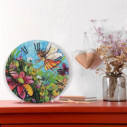 Miniatura 2 de fairy Flying in The Flower 10 Inch Round wall clock retro Silent Easy to Use for Hotel Home reloj de pared para cocina