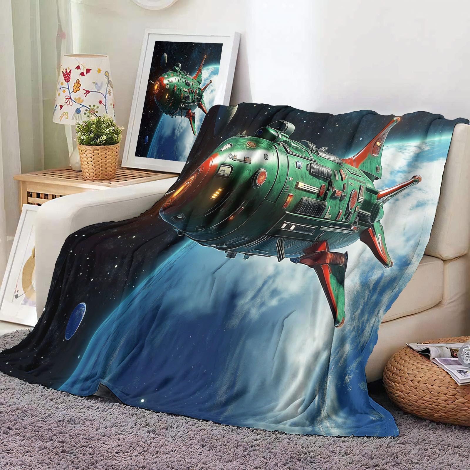 Couverture flanelle enfant espace pour soirées cinéma sur le canapé et nuits étoilées