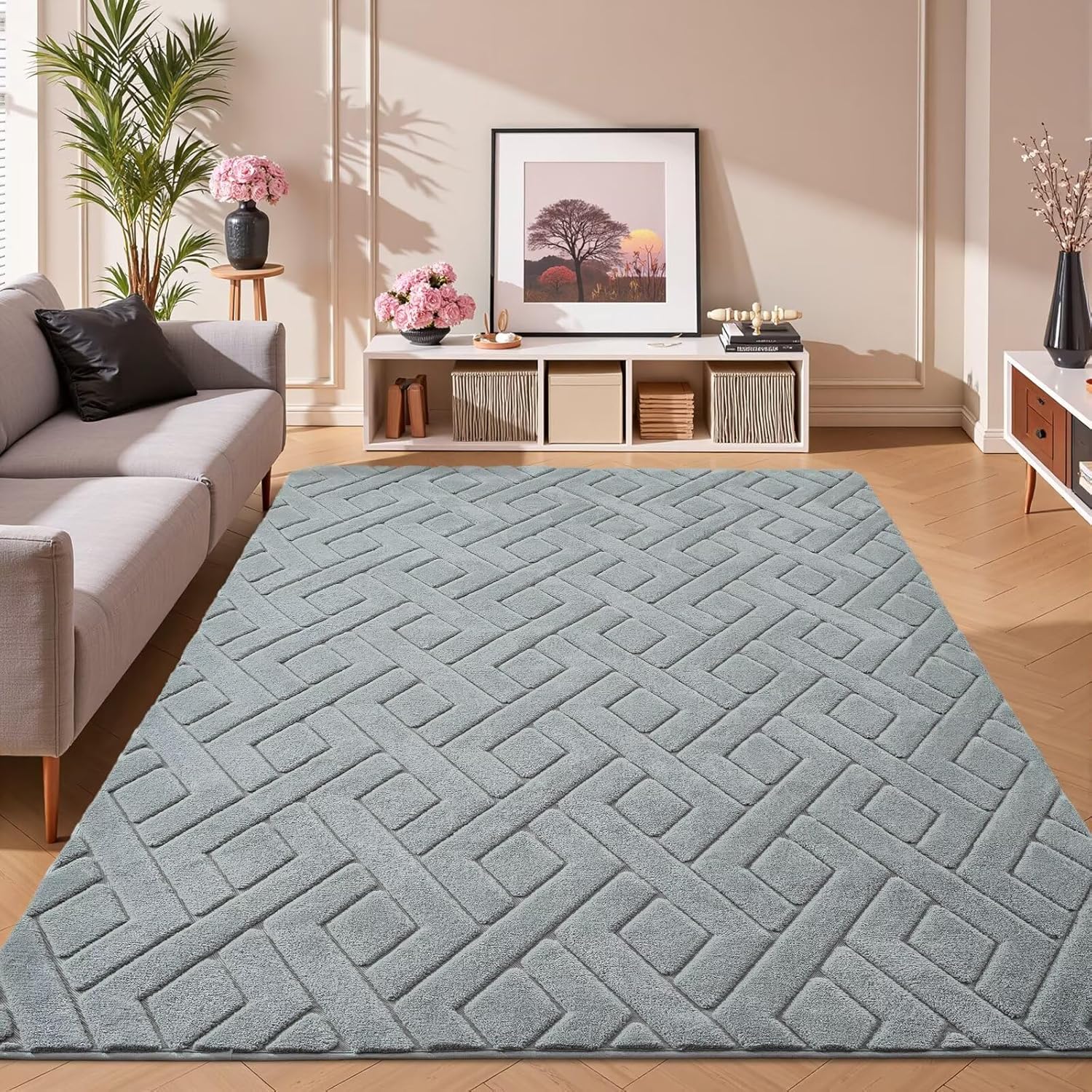 3x5 grey washable area rug for bedroom, modern geometric shag non-slip living room rugs, fluffy plush soft memory foam carpet for kids boys room nursery room dorm bedside decor grey 3' x 5' (rectangular)