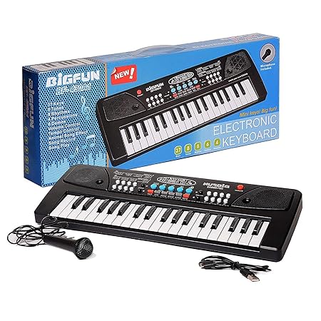 Kaushal Toys 37 Key Piano Keyboard Toy with dc Power Option, Recording and mic for Kids (Black)
