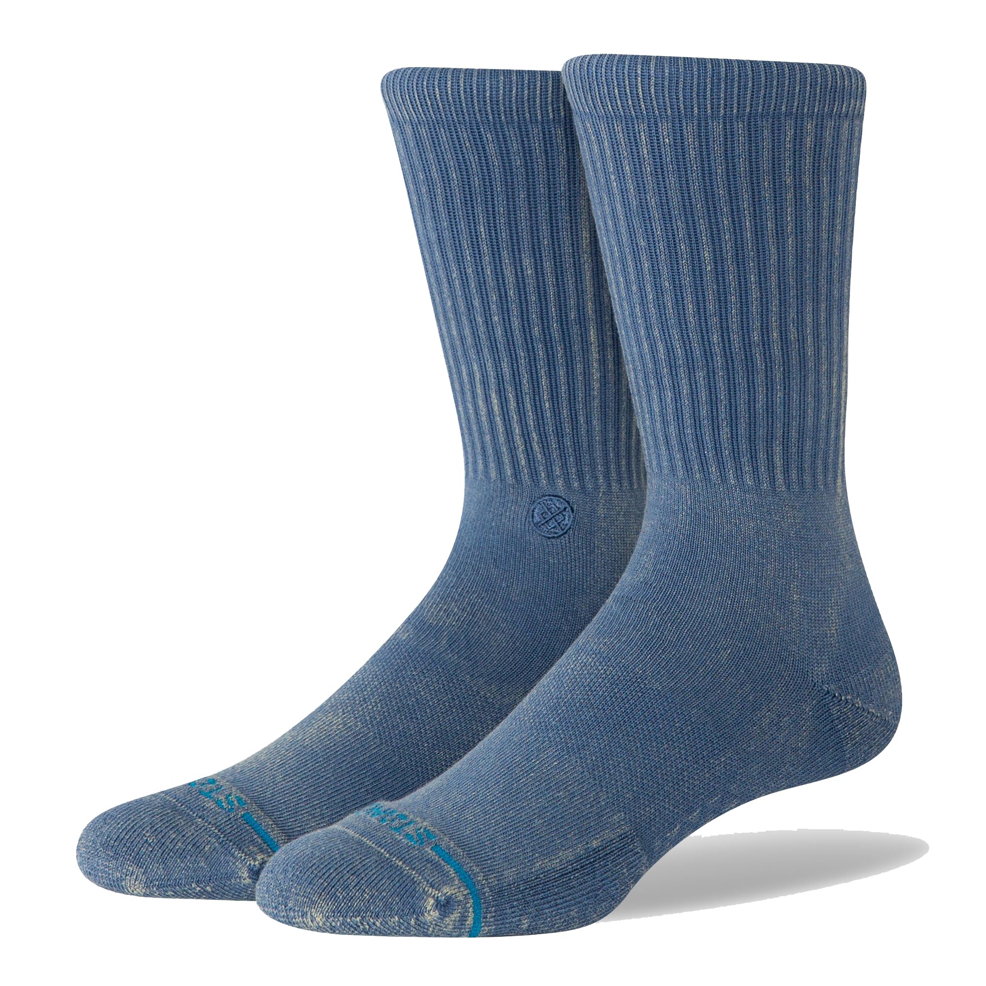 Stance Icon Dyed Crew Socks Sea Blue Cushioned Calf Socks Medium