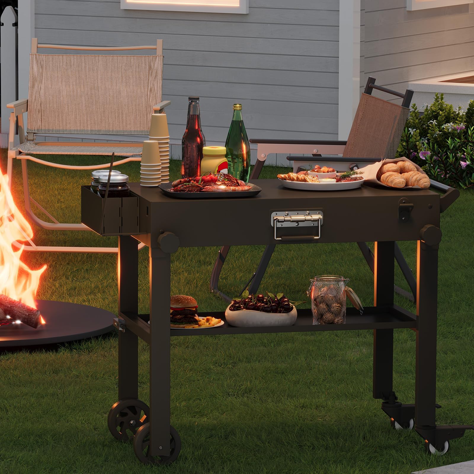 Garvee Chariot Barbecue Pliable pour Plancha, Table Roulante Extérieure