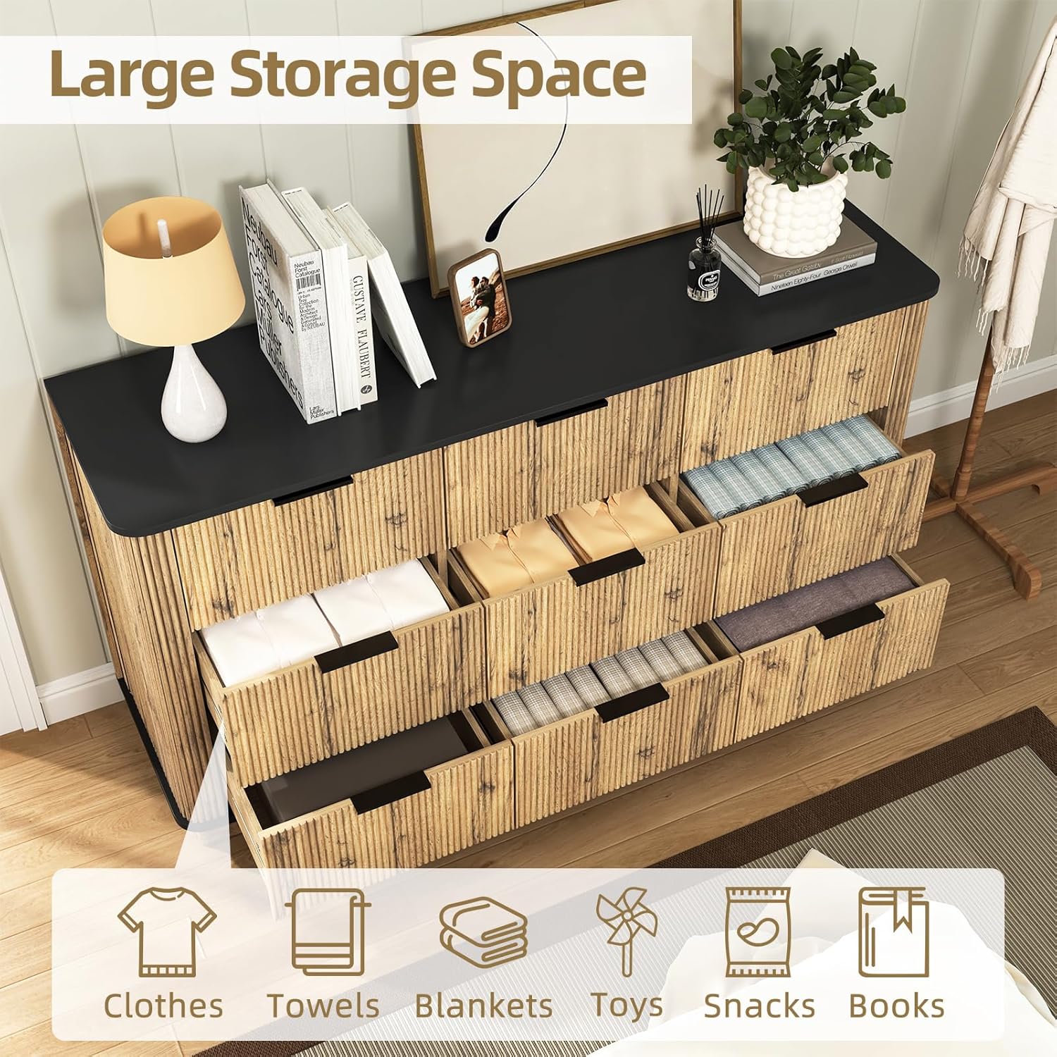 9 Dresser for Bedroom,Modern Large Wood Dresser,Chest of Drawers,Living Room,Hallway,Entryway,TV Stand Drawer Organizer
