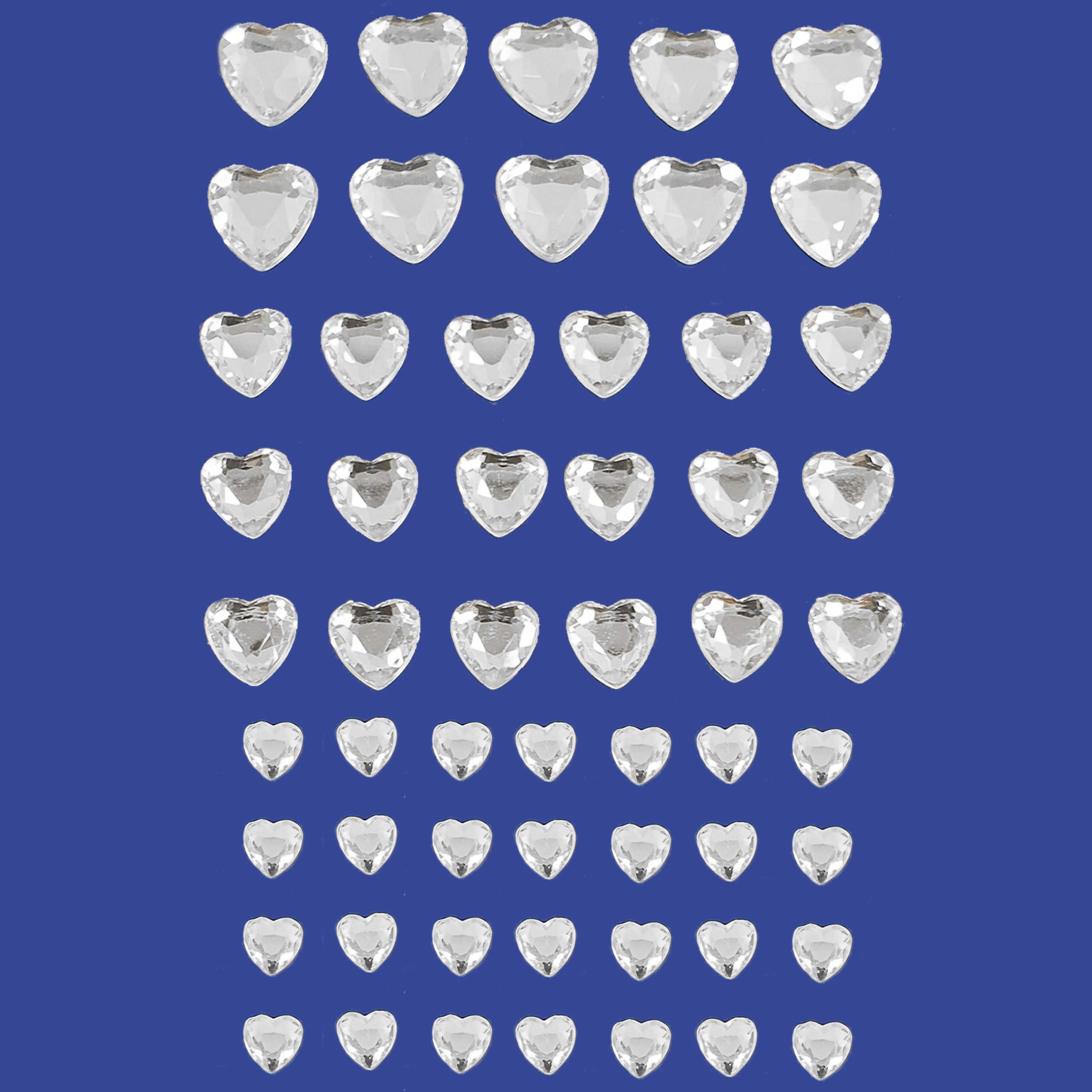 Pebble Eleven Silver 6-10Mm Diamante Heart Stickers - Self Adhesive Flat Back 3D Jewel Heart Stickers, 56Pcs (Silver)