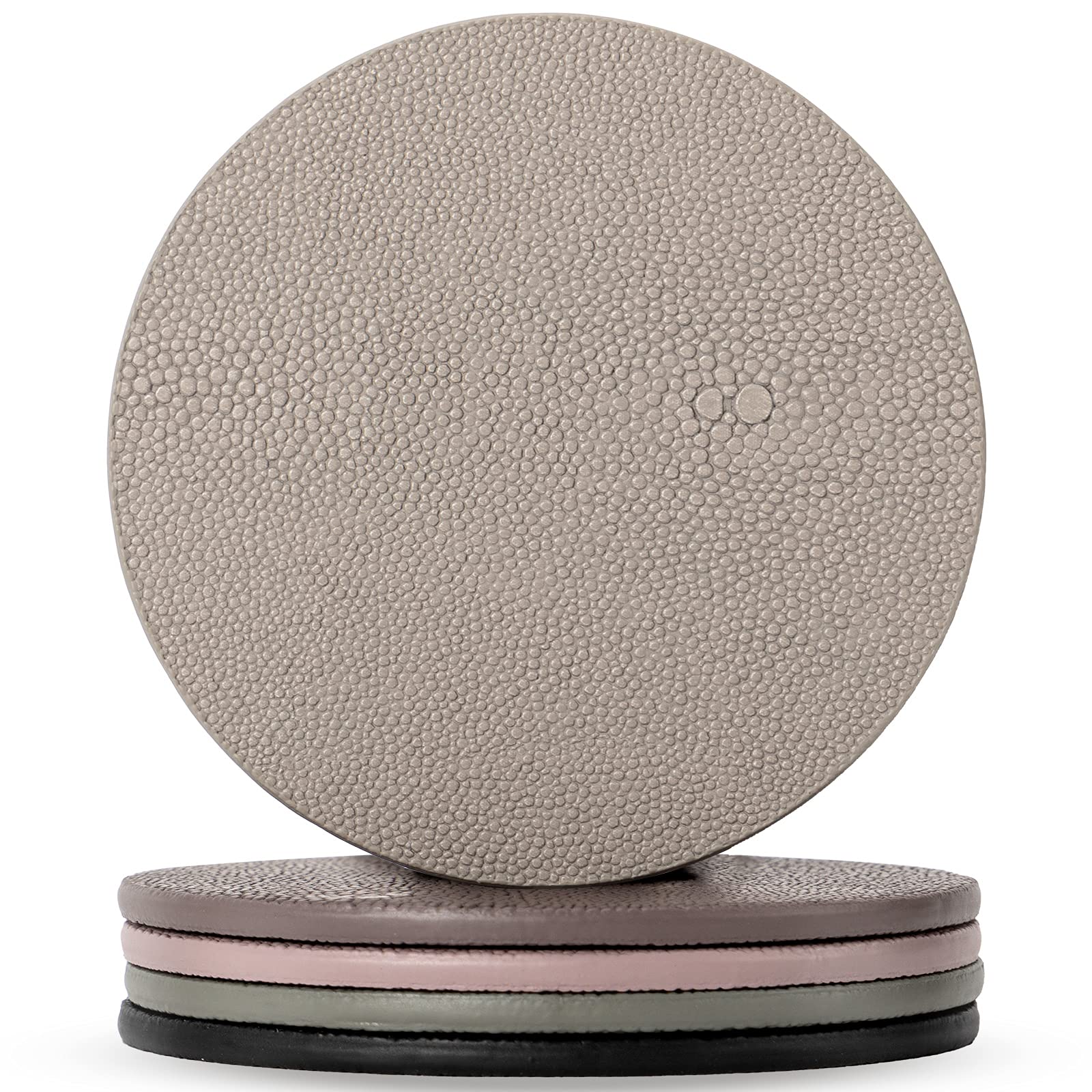 SANZIE Colorfully Stingray Leather Coasters for Home/Office/Kitchen/Bar,Set of 5 Pcs ,3.97 Inches Drink Coasters