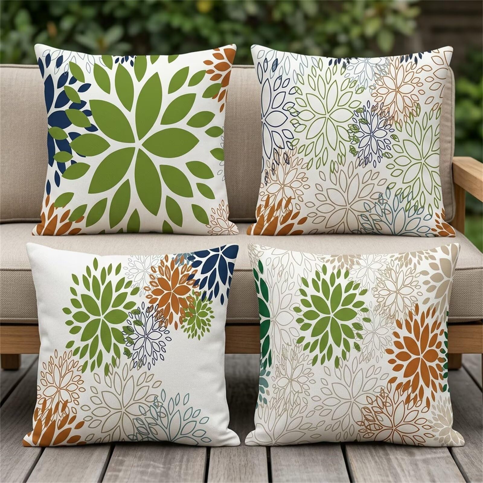 QiHon Cushion Covers 60x60 cm Set of 4 Green Brown Mandala Linen Square Pillow Cases 24x24 inch Modern Decorative Throw Pillow Covers for Sofa Couch Bedroom Home Office with Invisible Zipper